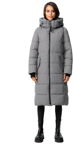 MARIKOO Damen Winterjacke Stepp Winter Jacke gesteppt lang warm Kapuze B989 [B989-Zurar-Grau-Gr.L]