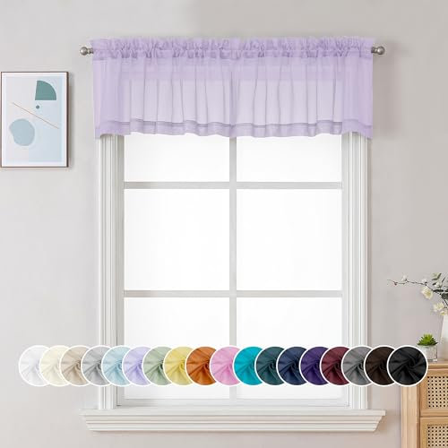 Chyhomenyc Sheer Lilac Volants für Fenster, kleine Fenstervorhänge für Wohnzimmer, Badezimmer, Café, Wäsche, Keller, moderne Oberseite, Doppelstangentasche, Voile-Vorhang, 106 x 35 cm, Flieder, 2