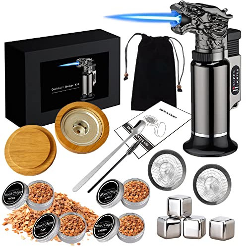 Cocktail Smoker Kit, Whiskey Smoker Kit mit 4 Holzchips, Altmodisches Whiskey-Getränke-Smoker-Set, Rauchige Wein Whiskey Cocktails, Geschenk für Vater, Ehemann und Cocktail-Liebhaber
