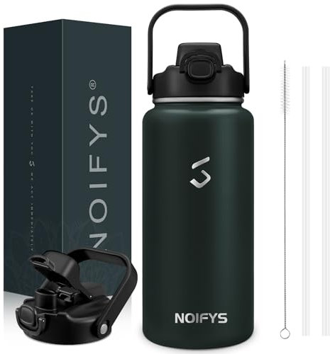 NOIFYS Insulated Water Bottle, 1200ml/2000ml Water Bottle Stainless Steel with 2-in-1 Lid (Chug & Straw Lid), Wide Mouth Metal Water Bottle, Double Wall, Insulated Thermos for Hot & Cold Drink