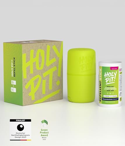 HOLY PIT - NEU - Anti Mücken Stick - Mückenschutz | Nachfüllbar | Ideales Reise Gadgets | Insektenschutz | Mücken Salbe gegen Stechmücken, Zecken und Bremsen (Starterpack (1 Case LIME + 1 Refill))