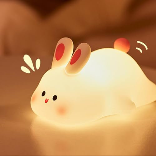 Generic Tactile Lapin, Veilleuse Lapin Silicone, Big Face Rabbit Night Light, LED Rechargeable Avec Fonction Minuterie Lampe En Silicone Touch, Lampe Tactile En Silicone Pour Enfant, QPR99MSR5RHEJ30B