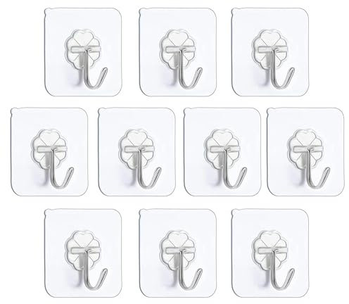 10 Crochets Auto Adhésif Mural pour Charges Lourdes | Jusqu'à 8 kg | 6 x 6 cm | Fixation Facile, Rapide sur Mur & Plafond | Waterproof | Rotation 180° | Autocollant | PVC & INOX | OriginalCorner®