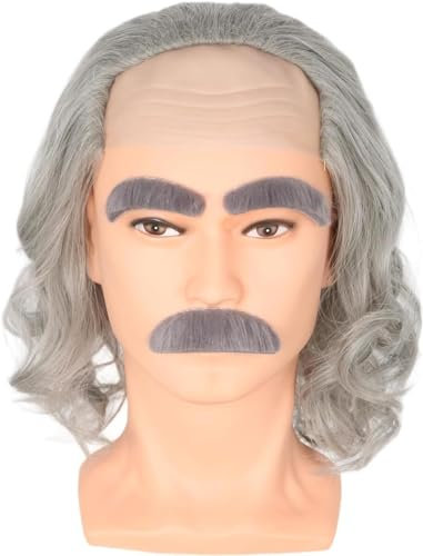 LeMarnia Grau Kurze Lockige Alte Mann Glatze Perücke Halloween Cosplay Perücke
