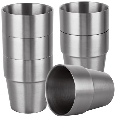 WOPPLXY 6PCS 300ml/10oz Stainless Steel Cups, Stackable Mugs Metal Cups Double Wall, Reusable Stainless Steel Drinking Mugs for Camping, Hiking, Outdoor, Party