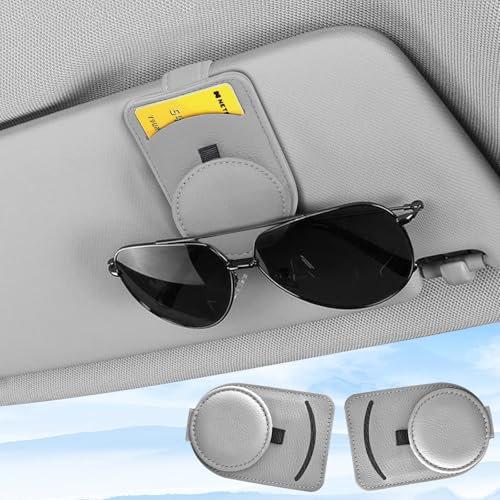 upbeat Brillenhalter für Auto Sonnenblende, Auto Sonnenbrillenhalter, Leder Auto Multifunktionaler Aufbewahrungsclip, Sonnenbrillen Halterung für Auto, Auto Visier Zubehör Karten Clip, 2 Pack (Grau)