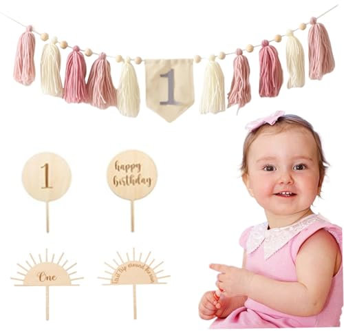 Erste Geburtstagsdekorationen mit Hochstuhl -Banner, Kuchentopper und Accessoires, Baby Girl Boy Erste Geburtstagsdekoration für Party, Foto -Requisiten, Style 2, 1. Geburtstag Hochstuhl Banner