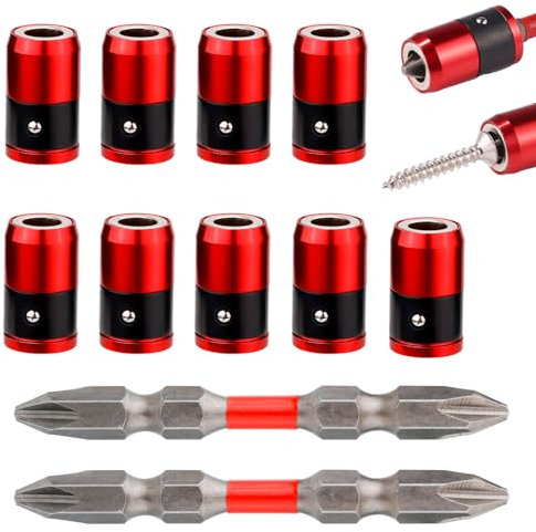 9pcs Magnetic Screw Ring Holders, Magnetic Bit Holder with 2 Ph2 Screwdriver Bits Magnetizer Detachable Screwdriver Head Magnetic Ring for 1/4in Hex Screwdriver & Power Bits