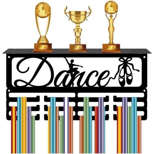 CREATCABIN Porta Medaglie da Ballo Ripiano Espositore Trofei Espositore Ballerini Danza Classica Sport 4 in Metallo da Appendere A Parete Contenere 70+ medaglie Porta Medaglie Nastro Nero 40x20cm