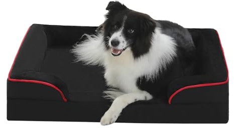 PAWZ Road Hundebetten groß, waschbar, orthopädische Hundebetten mit abnehmbarem Flanell-Bezug mit Reißverschluss, Hundesofa für große Hunde, 2-lagiges, wasserdichtes Hundebett, Schwarz, 89 x 63 x 16cm