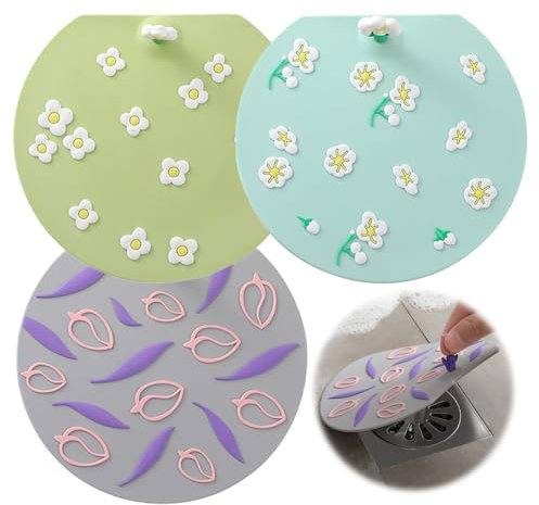 Waschbeckenstöpsel,Tangger 3 Stück Badewannenstöpsel,Silikon Abflussstöpsel für Dusche Badewanne,Waschbeckenstöpsel mit Motiv,Stöpsel Waschbecken,Stöpsel für Spülbecken,Abflusssieb,Abflussstopfen
