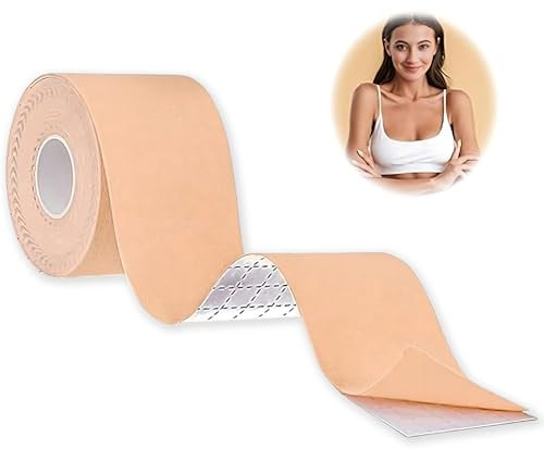 Klebe-BH Tape, Brust Tape, Klebe BH, 3,8 cm x 5 m Brust Tape Push Up, Unsichtbarer Bruststraffung Band, Body Tape für große Brüste geeignet, Wiederverwendbare BH für rückenfreie Kleider Boob Tape