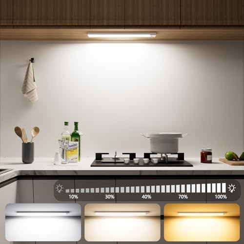 OUILA Unterbauleuchte Küche LED 2 Stück 23CM 3 Farbmodi Schrankbeleuchtung USB Wiederaufladbar Magnetische Lampe Kabellos Schranklicht mit Bewegungsmelder für Schlafzimmer, Werkstatt
