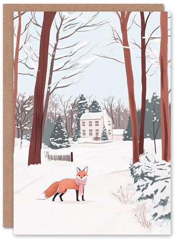 Wee Blue Coo Greeting Card Red Fox Estate House Winter Landscape Watercolour Blank For Him Or Her Art Xmas Christmas Card