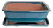 Glazed Ceramic Bonsai Pots with Matching Drip Trays (Blue, 30cm)