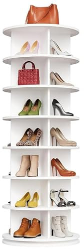 SPAHTT Storage Schuhregal, um 360 ° drehbar, Tower, Lazy Susan, Reloving, Schuhregal, Original 7-stöckiger Halt über 35 Paar Schuhe (Elegamt Weiß)