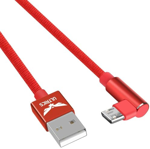 USB to Micro USB Cable 2 Pack, 1M Right Angle Android Charger Cable, Nylon Braided 90 Degree Fast Charging Cable, Micro USB Data Sync Cord Compatible with Samsung Galaxy S7 S6 S5, Kindle, PS4, Xbox