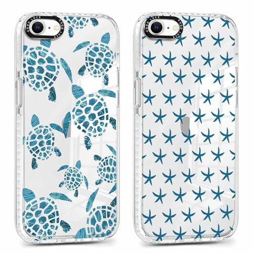 Foonary 2 Pack Clear Turtle Print Phone Case for iPhone 8/SE 2022/7/SE 2020 4.7,Starfish Design Aesthetics Transparent Pattern Soft Silicone Cases,Shockproof Bumper Protector Girls Cover,for iPhone7
