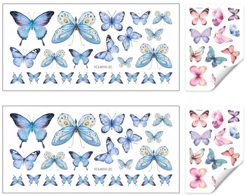 80 Stück Wandtattoo Schmetterlinge Leuchtend Schmetterling Wandaufkleber Luminous Schmetterling Sticker Luminous Schmetterling Sticker für Schlafzimmer Kinderzimmer Blaues Licht,Farbe