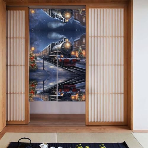 JKDGOJ Vorhang, Motiv: Winter, Weihnachten, Schnee, Nacht, Eisenbahn, Zug, 86,4 x 142,2 cm, hochwertiger Stoff, Türvorhang für Zuhause und Büro