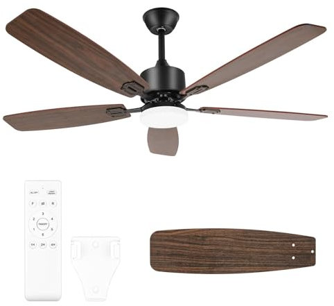 Ceiling Fan with Lights and Remote, 18.5 Silent Ceiling Fan with 5 Blades,Dimmable LED 20W, Reversible DC Motor Wood Fan, 6 Speeds 1/2/4H Timer Modern Ceiling Fans for Dinning Room Bedroom Hallway