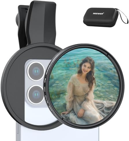 NEEWER 2 In 1 67mm Clip On CPL & Black Mist Diffusion 1/4 Filter Compatible with iPhone 16 15 Pro Max Plus 16e 14 13 mini 12, Circular Polarizing Phone Camera Lens Photography Accessories Kit, FL-B35