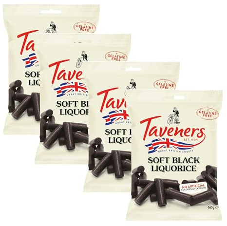 Taveners Soft Black Liquorice 165g - Premium British Liquorice Sweets - Traditional Sweet Shop Treats - Rich Aniseed Flavor - Chewy Classic Sweets - 4 Pack Bundle (660g) + Cheeroo Magnet
