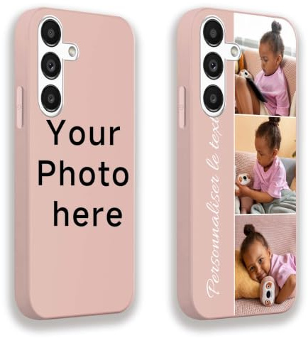 DCPPCY Personalisierte Handyhülle mit Foto Text für Samsung Galaxy S24 FE 5G, Handyhülle Selbst Gestalten mit Mehreren Bild Text, TPU Stoßfest Hülle Personalisierte Foto Hüll für Familie
