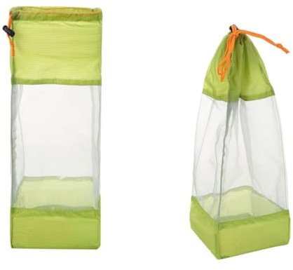 Mikinona 2 Stück Netzbeutel mit Kordelzug Quadratische Basis Nylon Aufbewahrungsbeutel für Camping Wandern Reisen und Wäsche Blau Grün