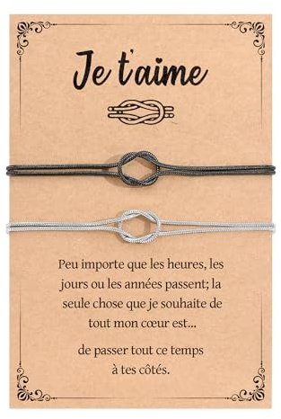 YELUWA 2 Pcs Bracelet Couple, Cadeau Couple Bracelet Noeud pour Homme Femme | et de l'Amoureuse Cadeaux Femme Petite Amie Mari Fiançailles Cadeaux Saint-Valentin Noël Anniversaire