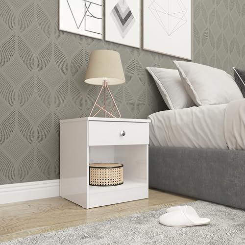 Seconique Denver 1 Drawer Bedside in White Gloss