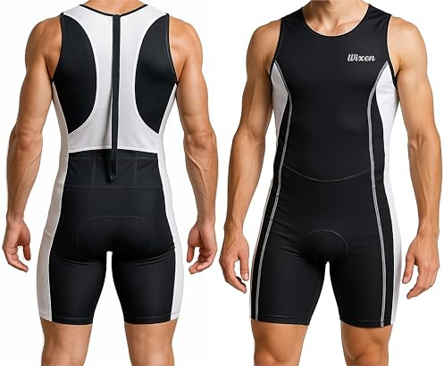 Wixen Herren Triathlon Anzug - Gepolsterter Einteiler, Ärmelloser Trisuit mit Reißverschluss hinten zum Laufen, Schwimmen, Radfahren