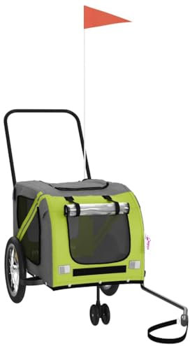 vidaXL Fahrradanhänger Hunde Grün und Grau Oxford-Gewebe und Eisen, Radanhänger, Hundeanhänger, Anhänger Fahrrad, Fahrradanhänger