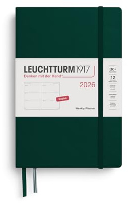 LEUCHTTURM1917 372719 Wochenkalender Paperback (B6+) 2026, Forest Green, Englisch