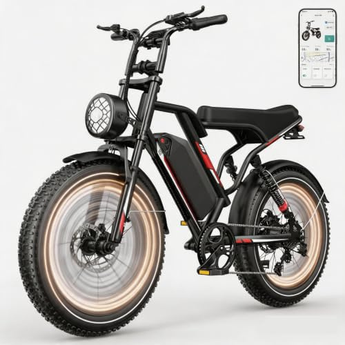 EGGKING Bicicletta Elettrica 20 x 4 Fat Tire, Autonomia 60-80 Km, Doppia Sospensione e 7 Velocità, E-Bike per Adulti, Batteria Rimovibile 48V 17.5 Ah, Display e Controllo APP