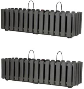 Planters Pride Flo 2-Pack Large 58cm Hanging Self-Watering Pots, Stone Grey | Plastic Fence & Balcony Troughs with Plant Watering Indicator | Herb Garden Flower Boxes Rectangular Outdoor Wall Planters