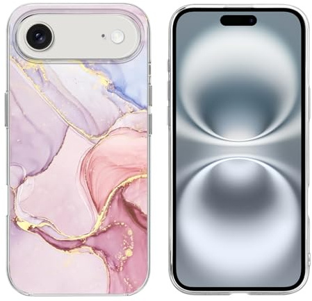 DiyGody Housse Élégante Compatible avec iPhone 17 Air 6,5 Pouces 5G 2025, Coque en Silicone TPU Ultra Fine avec Dessin de Marbré Rose pour Femmes, Étui de Protection Antichoc Anti-rayures Antidérapant