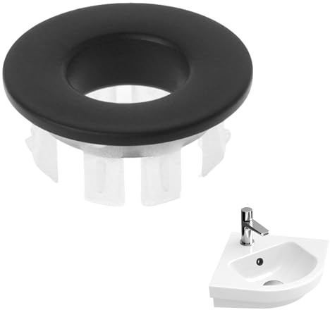 Black Brass Basin Sink Overflow Cover,Basin Sink Overflow Rings | Replacement Insert Hole Trim Cap Ring Bathroom Kitchen Black Brass Basin Drain Cover Hole Insert in Round Sink Hole Caps