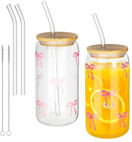 2 pezzi Bicchiere con cannuccia,500 ml Bicchieri Spritz,Bicchieri in vetro per tè, bevande, succhi, caffè freddo, latte macchiato, frullati e cocktail – Regali per ragazze adolescenti di 11 anni