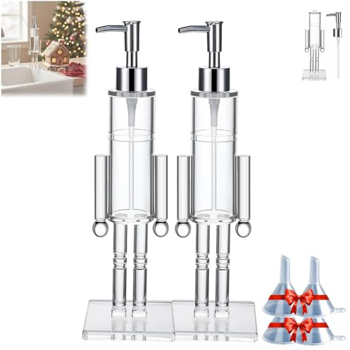 Clear Acrylic Nutcracker Soap Dispenser - Hand Pump Reusable, Nutcracker Soap Bottle, Clea Nutcrackers Hand Soap Dispenser, Liquid Hand Soap Christmas Pump Bottle for Xmas Counters Decor (2 Pcs)
