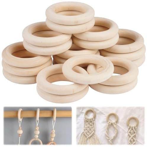 20 Stück Holzringe Basteln 5.5cm - 100% Naturholz für Makramee, Gardinenringe - Holz Beißringe Kreis Robustes Diy-Set für Handarbeiten, Handwerk, Basteln Baby,Kreativitätsprojekte & Haushaltsdeko