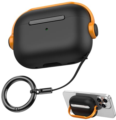 Custodia per AirPods Pro 3, TPU Morbido con Corda a Mano, Anti-Graffi e Anti-Urti, Cover di Protezione Anti-Caduta per AirPods Pro Gen. 3 - Nero Arancione