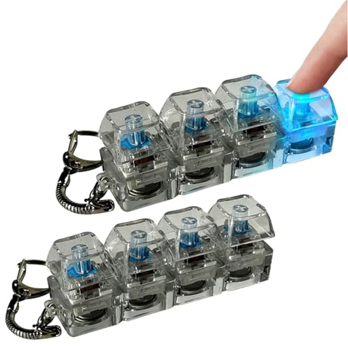 2Pcs Stress Relief Mechanical Keyboard Toy, 4 Keys Keyboard Fidget Keychain Light Up, Fidget Keyrings For Kids Adults, Transparent Colorful Light Button Finger Clicker Home Travel Office School