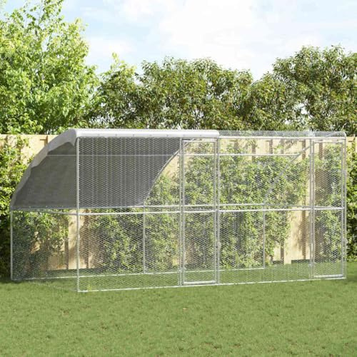 Massbinet Hühnerkäfig Freilaufgehege Silber 400 x 200 x 198.5 cm Verzinkter Stahl 2 Türen