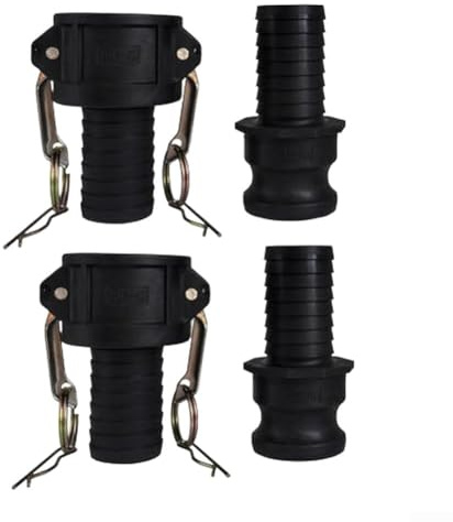 Set di 2 raccordi per tubi flessibili in polipropilene Camlock, tipo C ed E, per connessioni sicure in varie applicazioni industriali (2,5 cm)