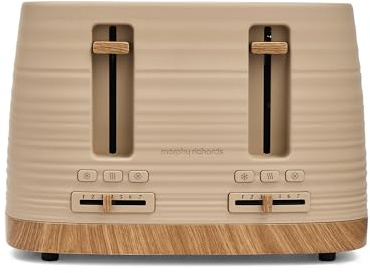 Morphy Richards Clay 4 Slice Brown Toaster, Wide Slots, High Lift, Anti-Slip Rubber Feet, Removable Crumb Tray, Cancel, Reheat, Defrost, Integrated Cord Storage, Felspar, 243100