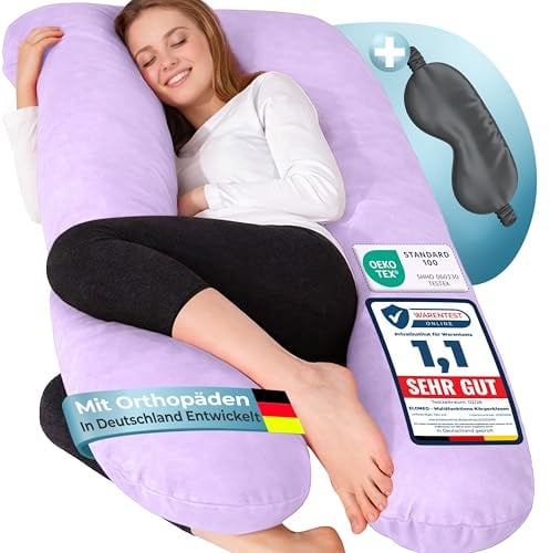 ELONEO NEU Seitenschläferkissen mit Bezug | Stillkissen | Schwangerschaftskissen XXL | Pregnancy Pillow | Komfortkissen für die Schwangerschaft | Lesekissen waschbar, lila