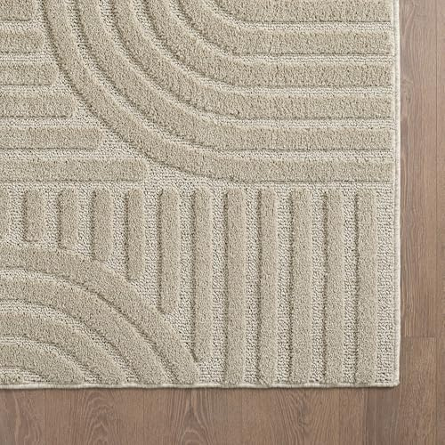 KADIMA DESIGN Wohnzimmerteppich 3D Skandinavischer Boho Extra Weich Flauschig Waschbar Belastbar Strapazierfähig Rund Beige 200x200 cm Wohnzimmer Flur Oeko-TEX Zertifiziert | RIGI