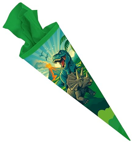 itenga Motiv Schultüte 70cm rund Jungen – mit hochwertigem Filzverschlus – stabile Zuckertüte mit Motivdruck zur Einschulung - große Motivauswahl Traktor, Rennauto, Gaming (Dinosaurier - Dino World)