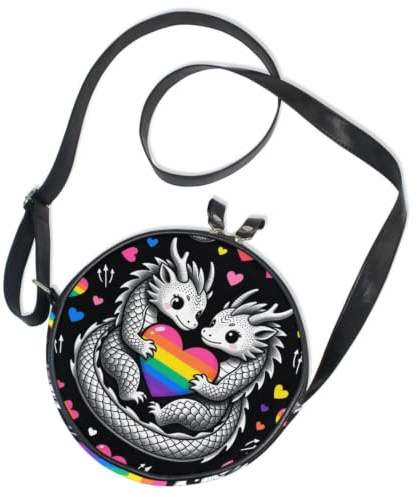 Round Crossbody Bag Canvas Messenger Purse Pansexual Pride Colors Of Pansexual Dragon